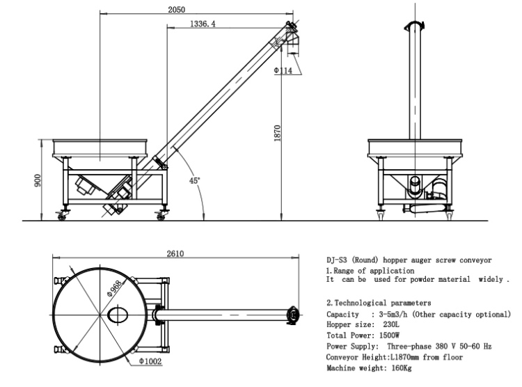 structure of inclined screw conveyor